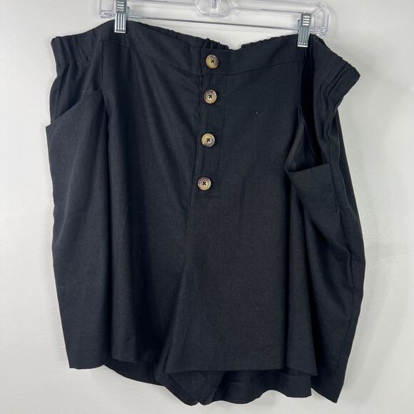 ELOQUII Elements Women's Minimalist Black Linen Button Front Shorts Plus Size 22 - Picture 3 of 16